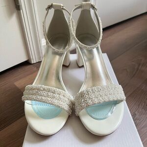 Beaded ivory patent halo sandal